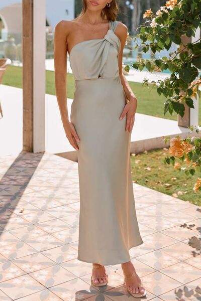 Knotted Single Shoulder Maxi Dress - Trendsi - Flyclothing LLC