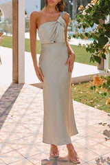 Knotted Single Shoulder Maxi Dress - Trendsi - Flyclothing LLC