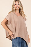 Mittoshop Mineral Wash Waffle Knit Pointed Hem Oversized Top - Trendsi