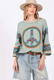 SAGE + FIG Peace Applique Patch Contrast Plaid Top - Trendsi - Flyclothing LLC