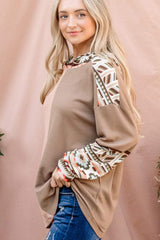 And The Why Printed Color Block Hooded Waffle Top - Trendsi - Flyclothing LLC
