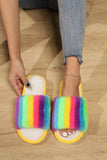 Color Block Open Toe Faux Fur PVC Slippers - Trendsi