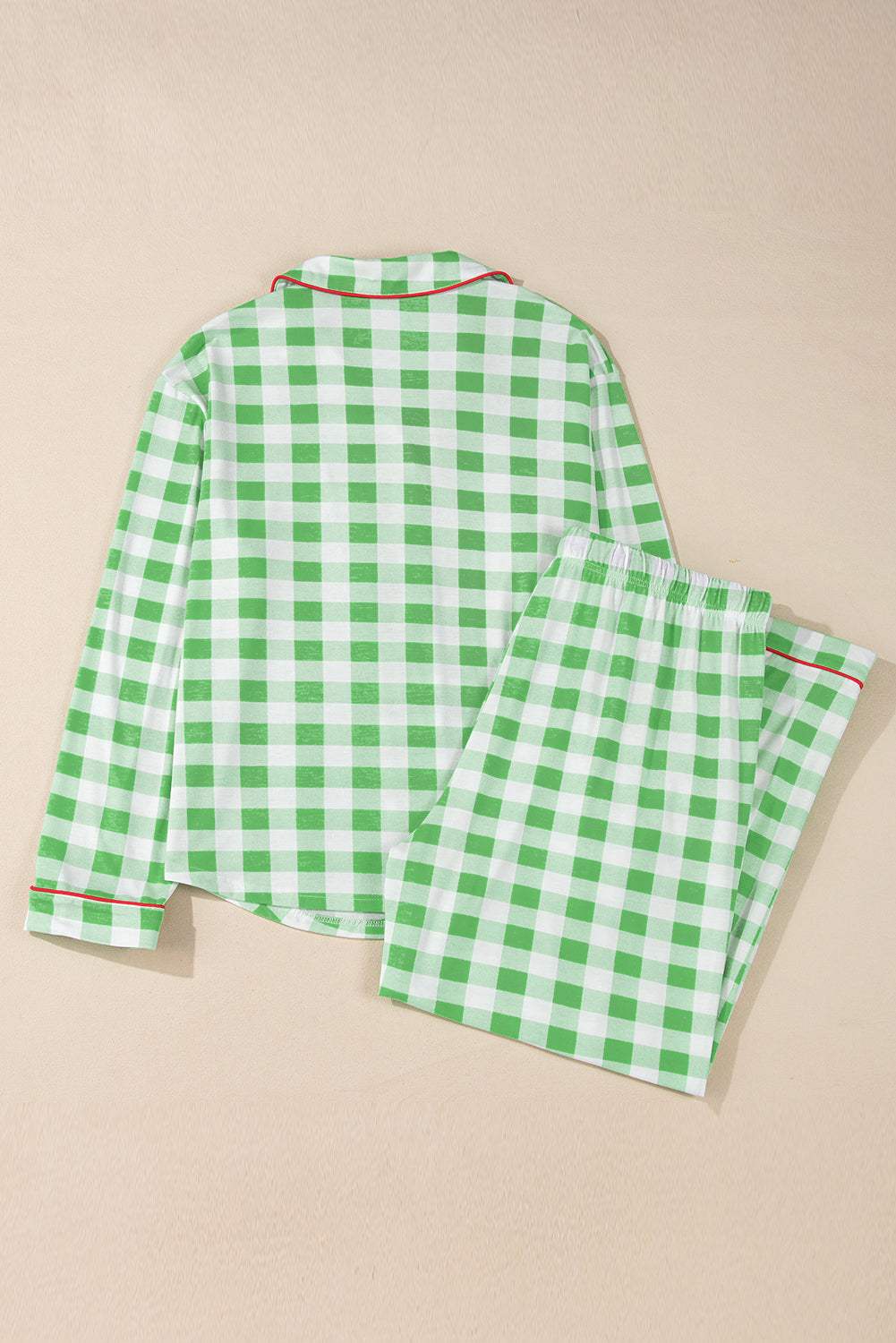 Plaid Collared Neck Long Sleeve Top and Pants Set - Trendsi - Flyclothing LLC