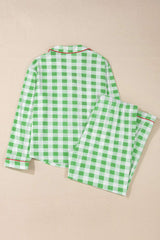 Plaid Collared Neck Long Sleeve Top and Pants Set - Trendsi - Flyclothing LLC