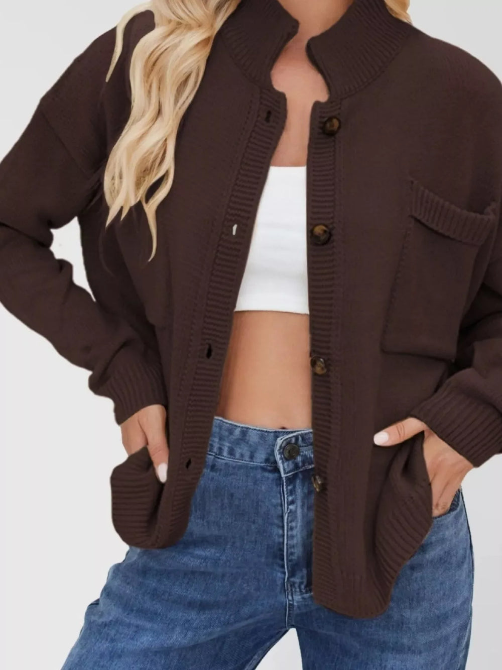 Casual Knit Button-Down Cardigan - Trendsi - Flyclothing LLC