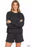 Zenana Fleece Round Neck Sweatshirt and Shorts Set - Trendsi - Flyclothing LLC