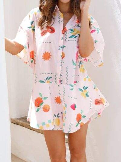 Printed Collared Neck Half Sleeve Romper - Trendsi - Flyclothing LLC