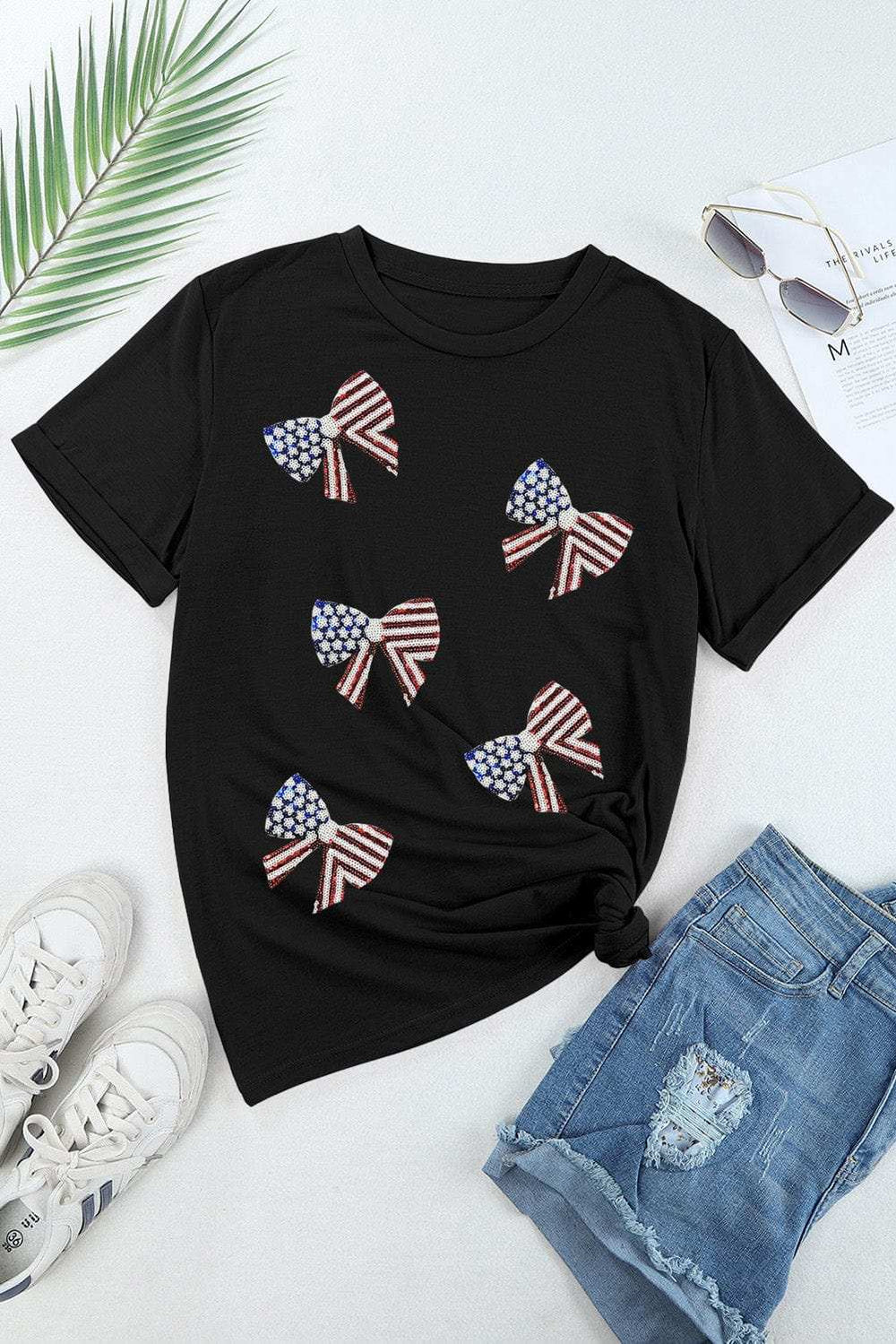 US Flag Round Neck Short Sleeve T-Shirt - Trendsi - Flyclothing LLC