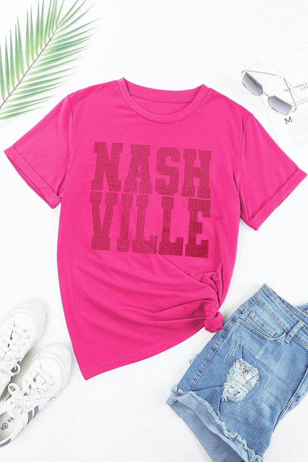 NASHVILLE Round Neck Short Sleeve T-Shirt - Trendsi - Flyclothing LLC