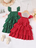 Bow Polka Dot Square Neck Layered Dress - Trendsi