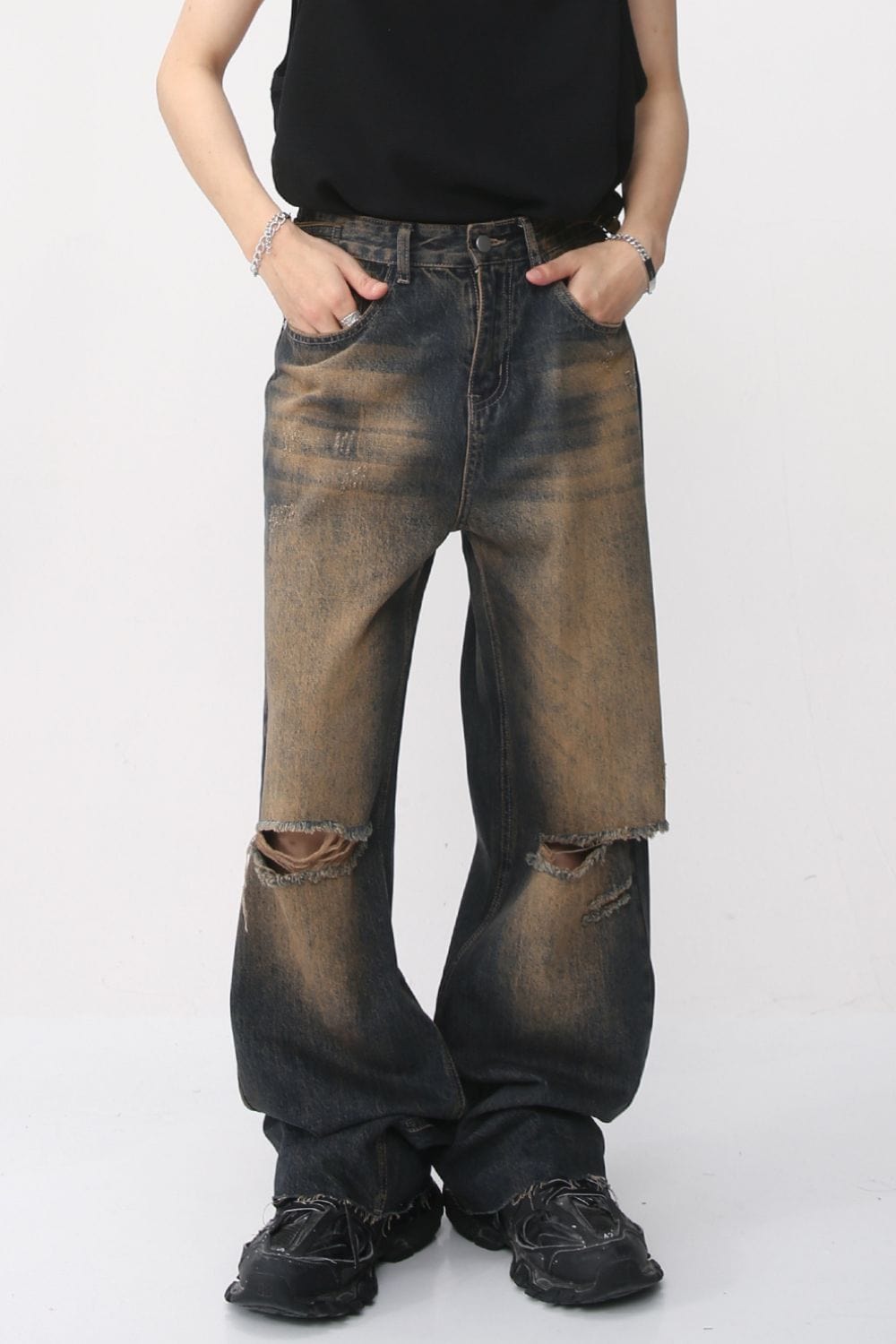 Distressed Wide Leg Jeans - Trendsi