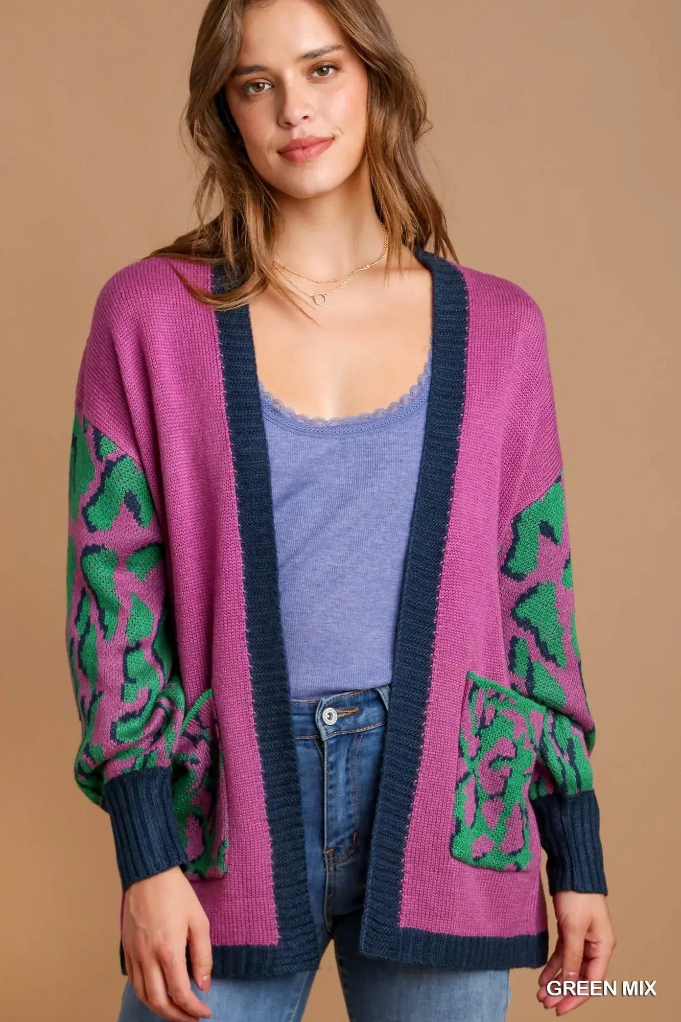 Umgee Animal Print Open Front Sweater Cardigan - Trendsi - Flyclothing LLC