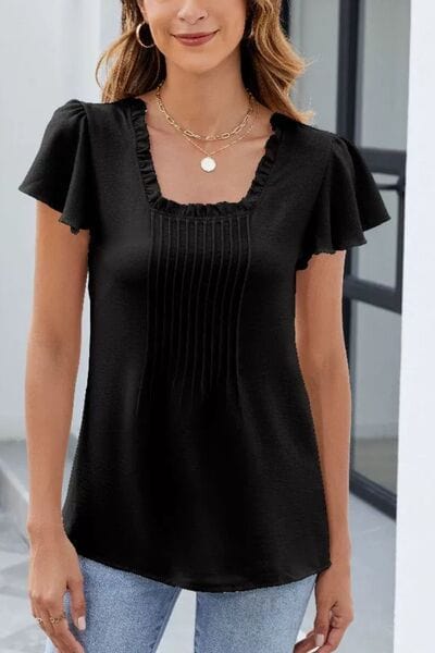 Frill Square Neck Flutter Sleeve Blouse - Trendsi