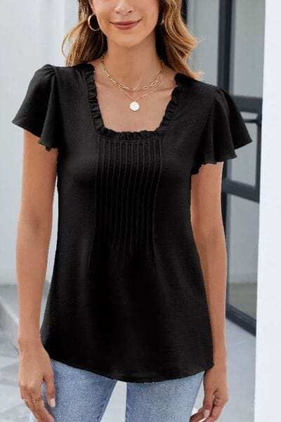 Frill Square Neck Flutter Sleeve Blouse - Trendsi - Flyclothing LLC