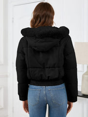 Pocketed Long Sleeve Cropped Hooded Winter Coat - Trendsi