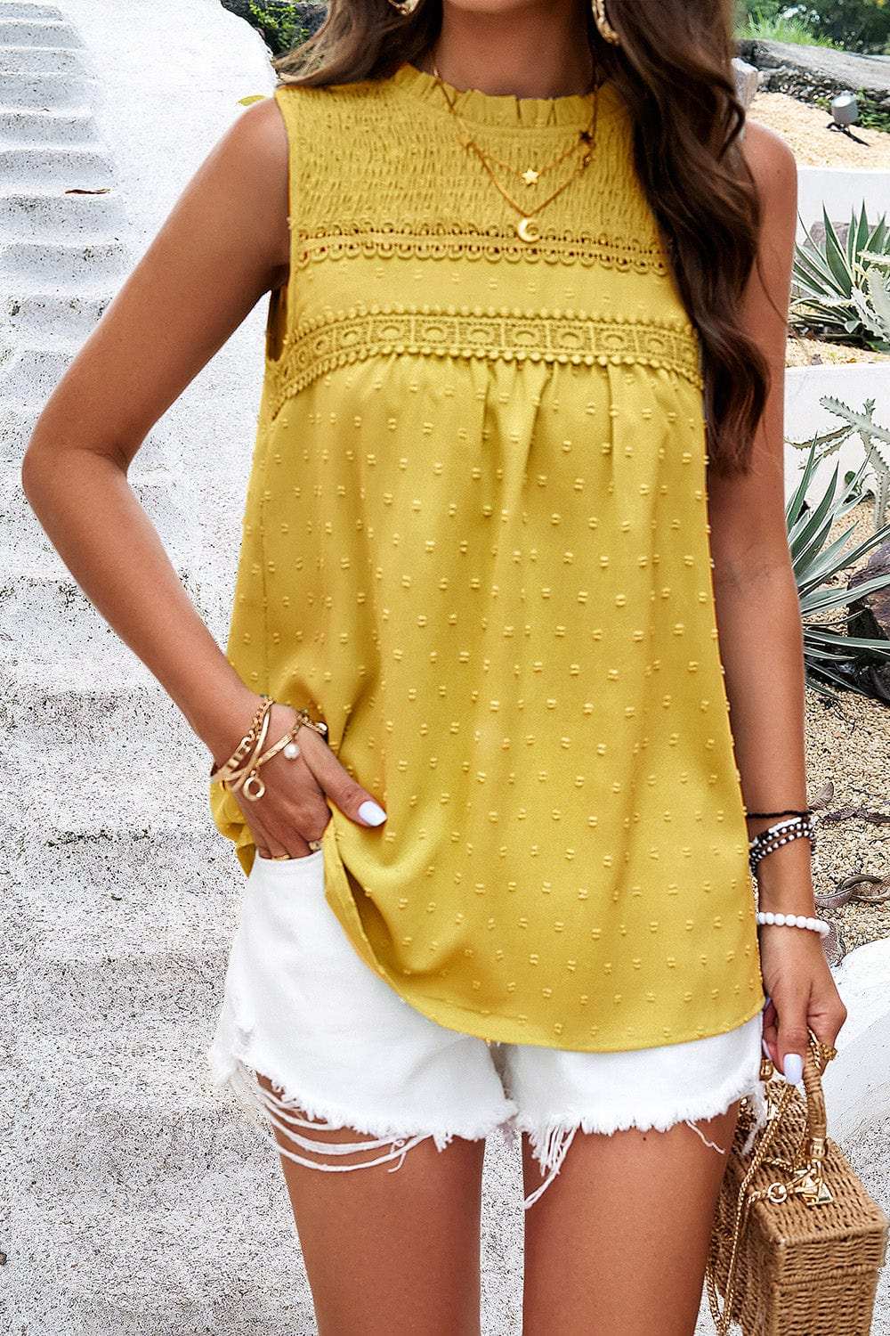 Swiss Dot Round Neck Tank - Trendsi - Flyclothing LLC