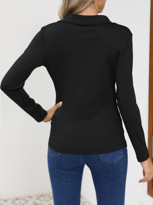 Johnny Collar Long Sleeve T-Shirt - Trendsi