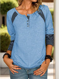 Full Size Striped Quarter Button Long Sleeve T-Shirt - Trendsi - Flyclothing LLC