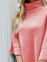 Button-Decor Turtleneck Poncho Pullover - Trendsi - Flyclothing LLC