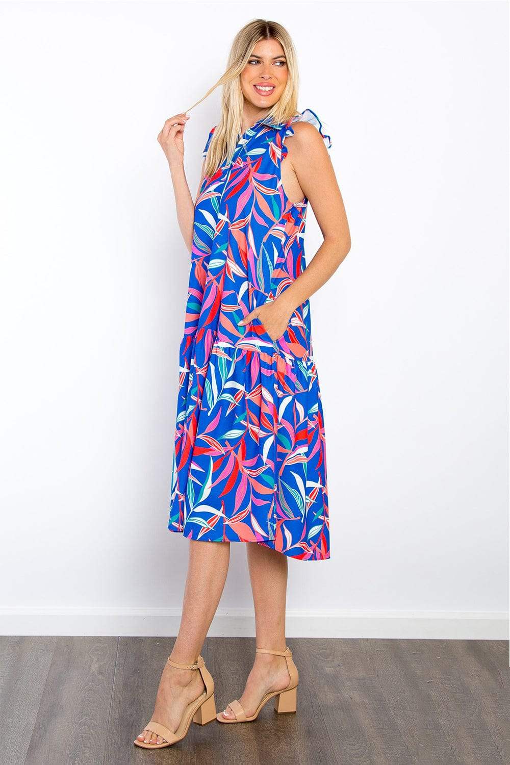 Be Stage Print Ruffled Midi Dress with Pockets - Trendsi - Flyclothing LLC