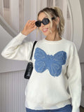 Butterfly Round Neck Long Sleeve Sweater - Trendsi - Flyclothing LLC