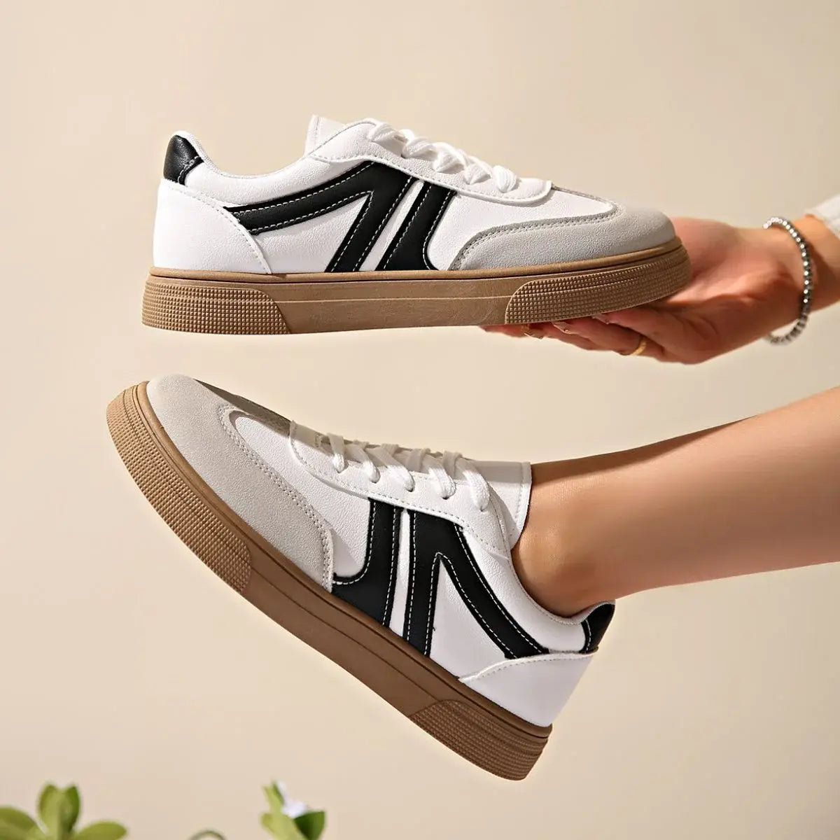 Lace Up Round Toe Contrast Sneakers - Trendsi - Flyclothing LLC