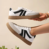 Lace Up Round Toe Contrast Sneakers - Trendsi - Flyclothing LLC