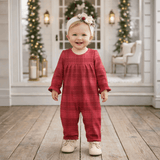 Red Plaid Baby Girl Romper With Ruffles & Puff Sleeves - Tesa Babe - Flyclothing LLC
