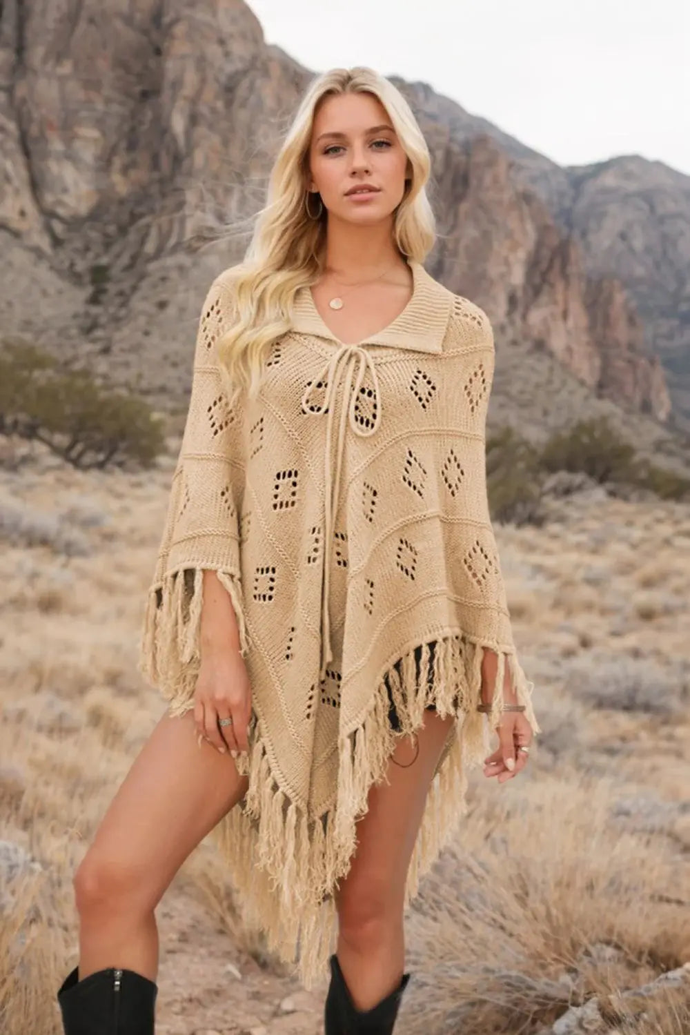 Tassel Hem Knit Cover Up - Trendsi - Flyclothing LLC