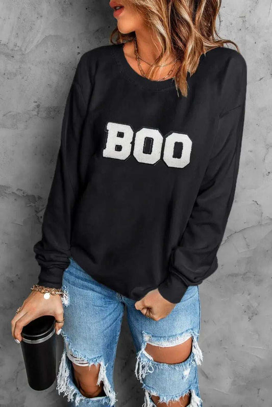 BOO Round Neck Long Sleeve Sweatshirt - Trendsi - Flyclothing LLC