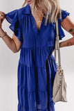 Ruffled Short Sleeve Collared V Neck Tiered Midi Dress - Trendsi - Flyclothing LLC
