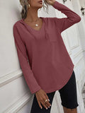 Drawstring Waffle Knit Long Sleeve Hooded Top - Trendsi - Flyclothing LLC