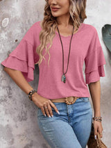 V-Neck Half Sleeve Blouse - Trendsi - Flyclothing LLC
