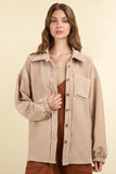 VERY J Mixed Media Button Down Raw Hem Shacket - Trendsi