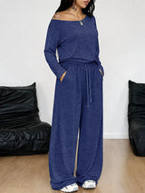 Full Size Comfortable Loose Fit One-Shoulder T-Shirt and Pants Set Plus Size - Trendsi - Flyclothing LLC