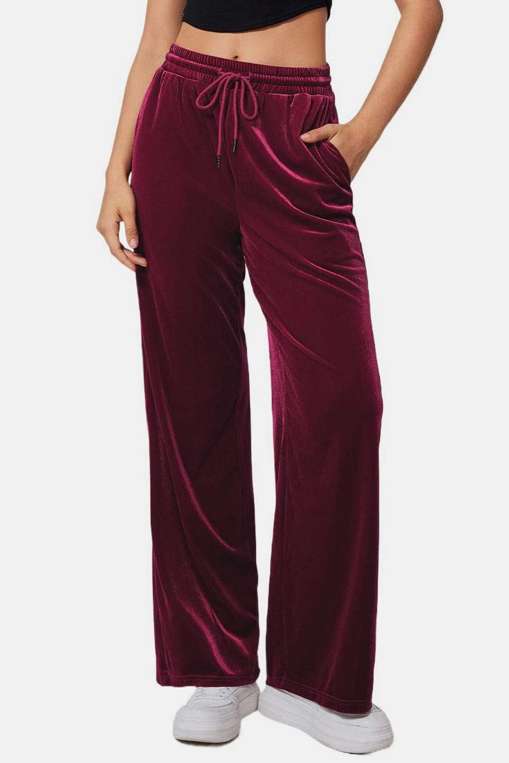 Drawstring Elastic Waist Straight Leg Pants - Trendsi - Flyclothing LLC