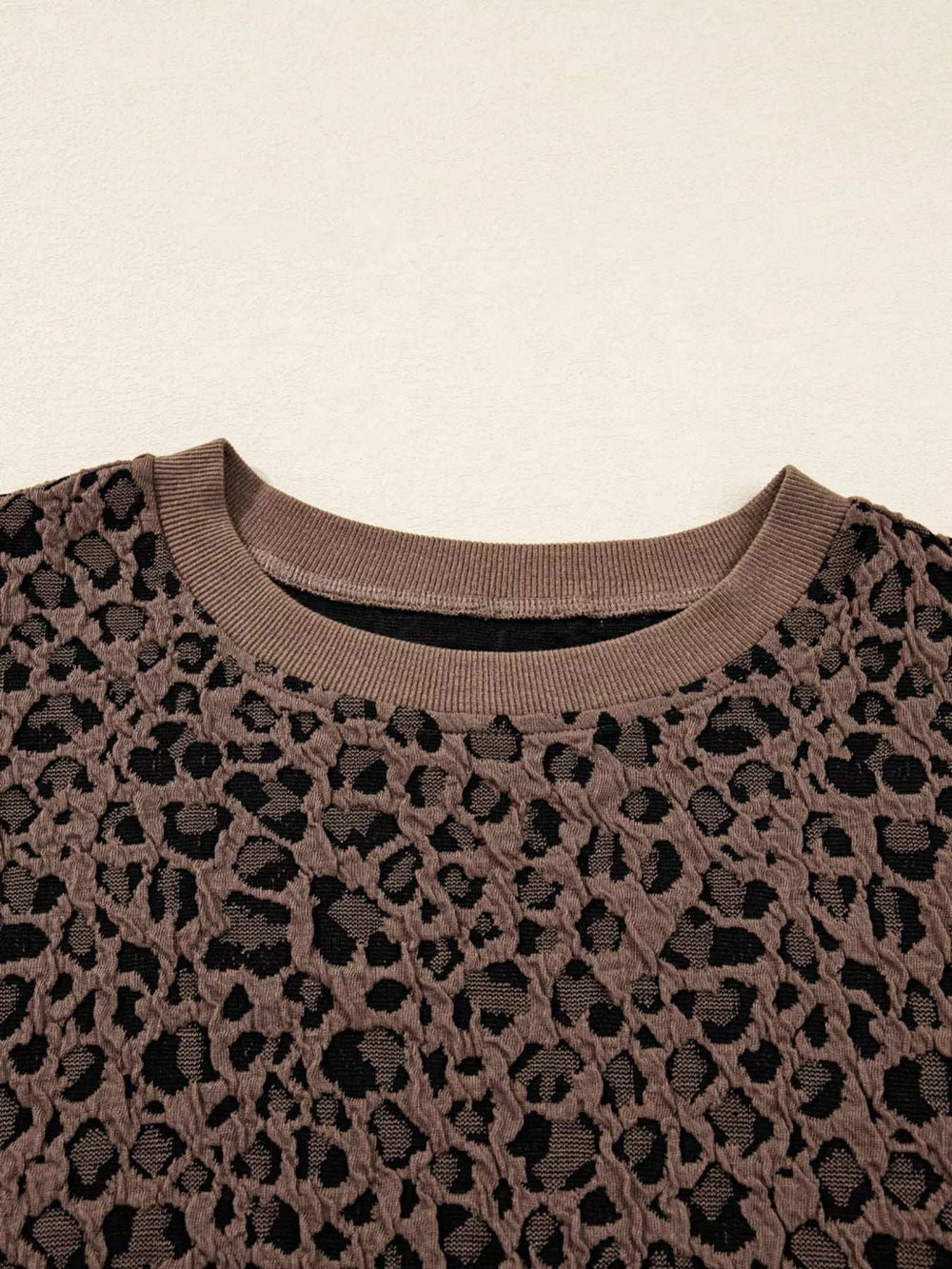 Ribbed Trim Leopard Print Long Sleeve Top - Trendsi - Flyclothing LLC