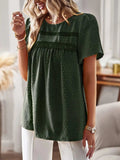Lace Detail Round Neck Short Sleeve Blouse - Trendsi - Flyclothing LLC