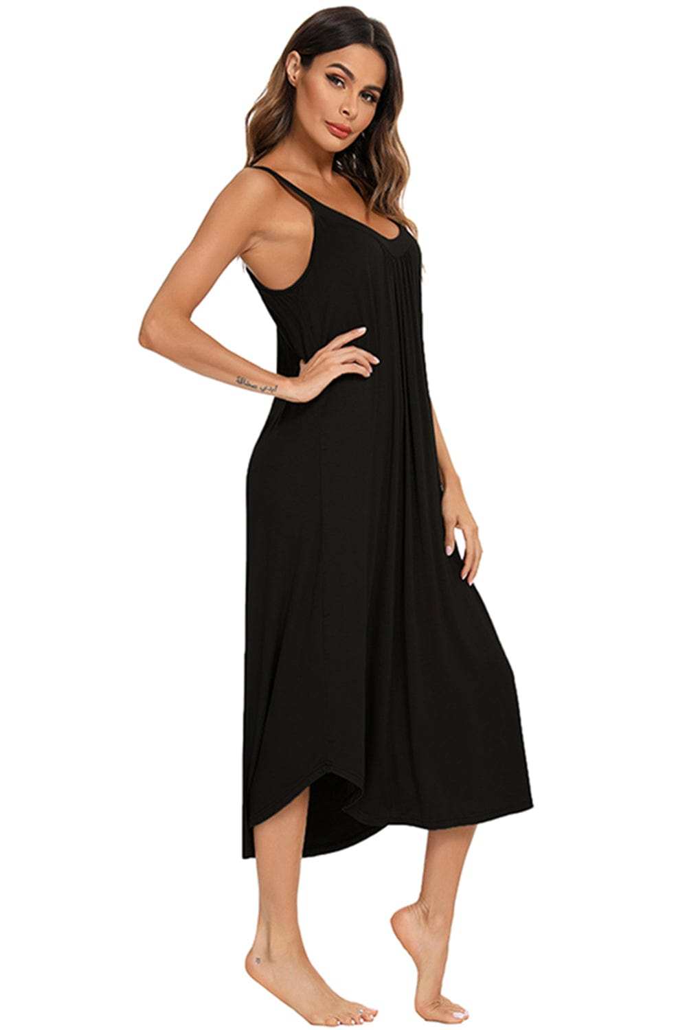 V-Neck Midi Lounge Dress - Trendsi - Flyclothing LLC