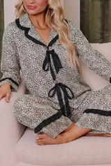 Leopard Print Bow Knot Patchwork Long Sleeve Lounge Set - Trendsi - Flyclothing LLC
