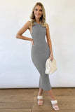 Slit Ribbed Round Neck Sleeveless Dress - Trendsi - Flyclothing LLC