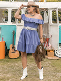 Plus Size Ruffled Smocked Off-Shoulder Mini Dress - Trendsi