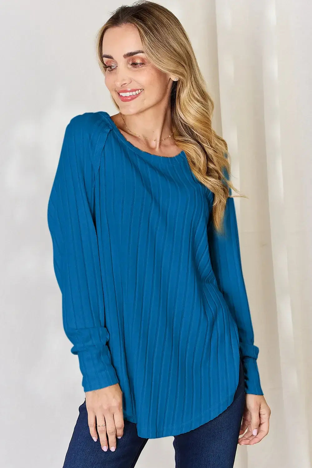 Basic Bae Full Size Ribbed Round Neck Slit T-Shirt - ShopBasicbae - Flyclothing LLC