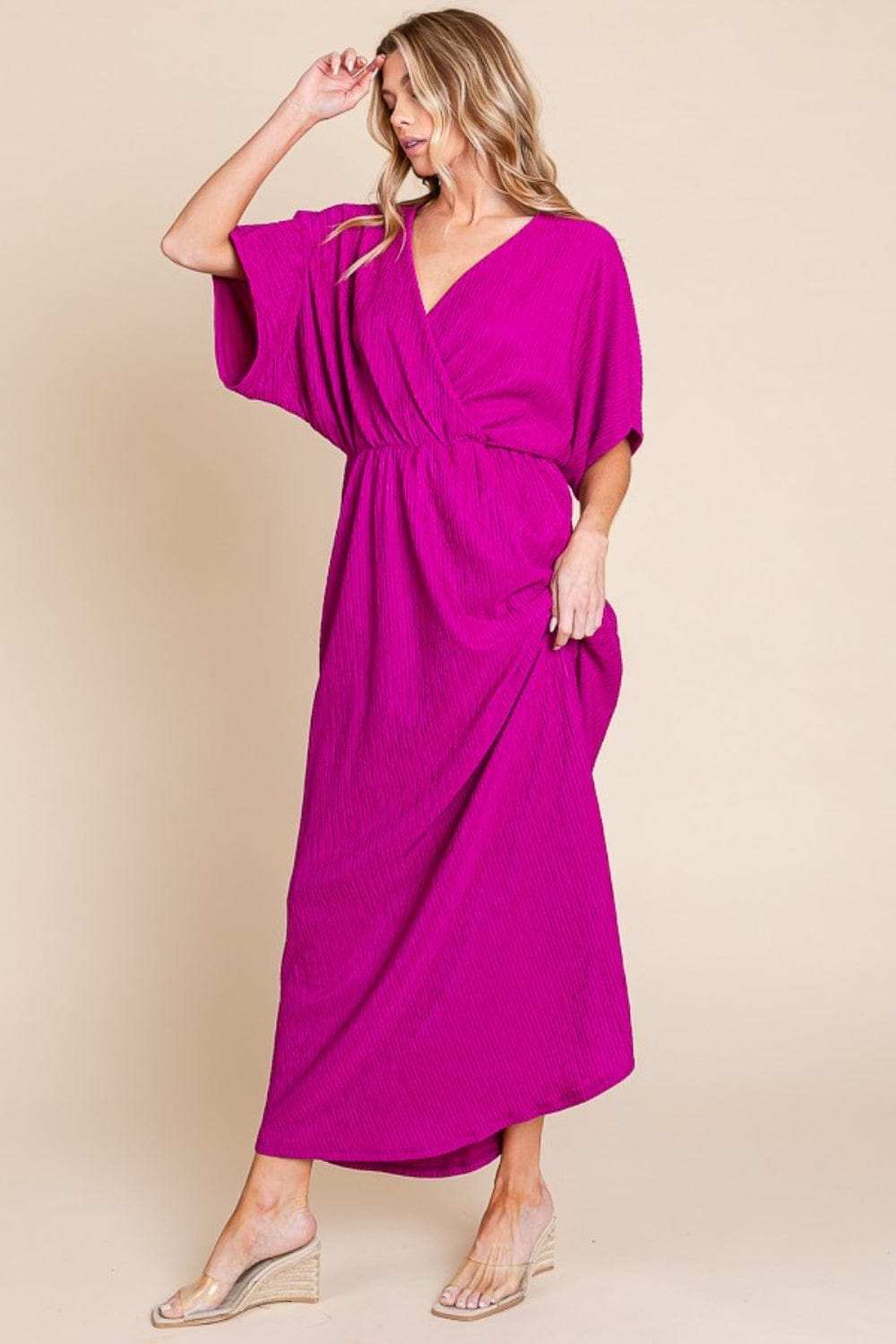 BOMBOM Surplice Maxi Dress with Pockets - Trendsi - Flyclothing LLC