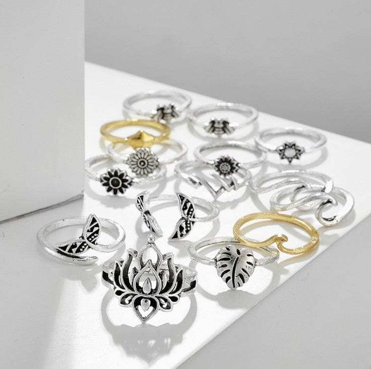 Alloy Multi Shapes 15-Piece Ring Set - Trendsi - Flyclothing LLC