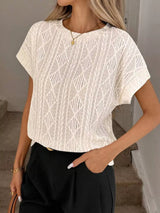 Diamond Pattern Round Neck Top - Trendsi - Flyclothing LLC