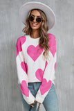 Angel Wings Contrast Heart Dropped Shoulder Long Sleeve Sweater - Trendsi