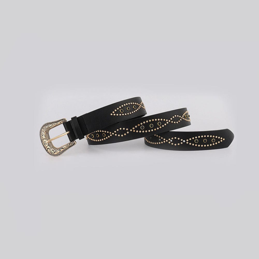 PU Leather Rhinestone Belt - Trendsi
