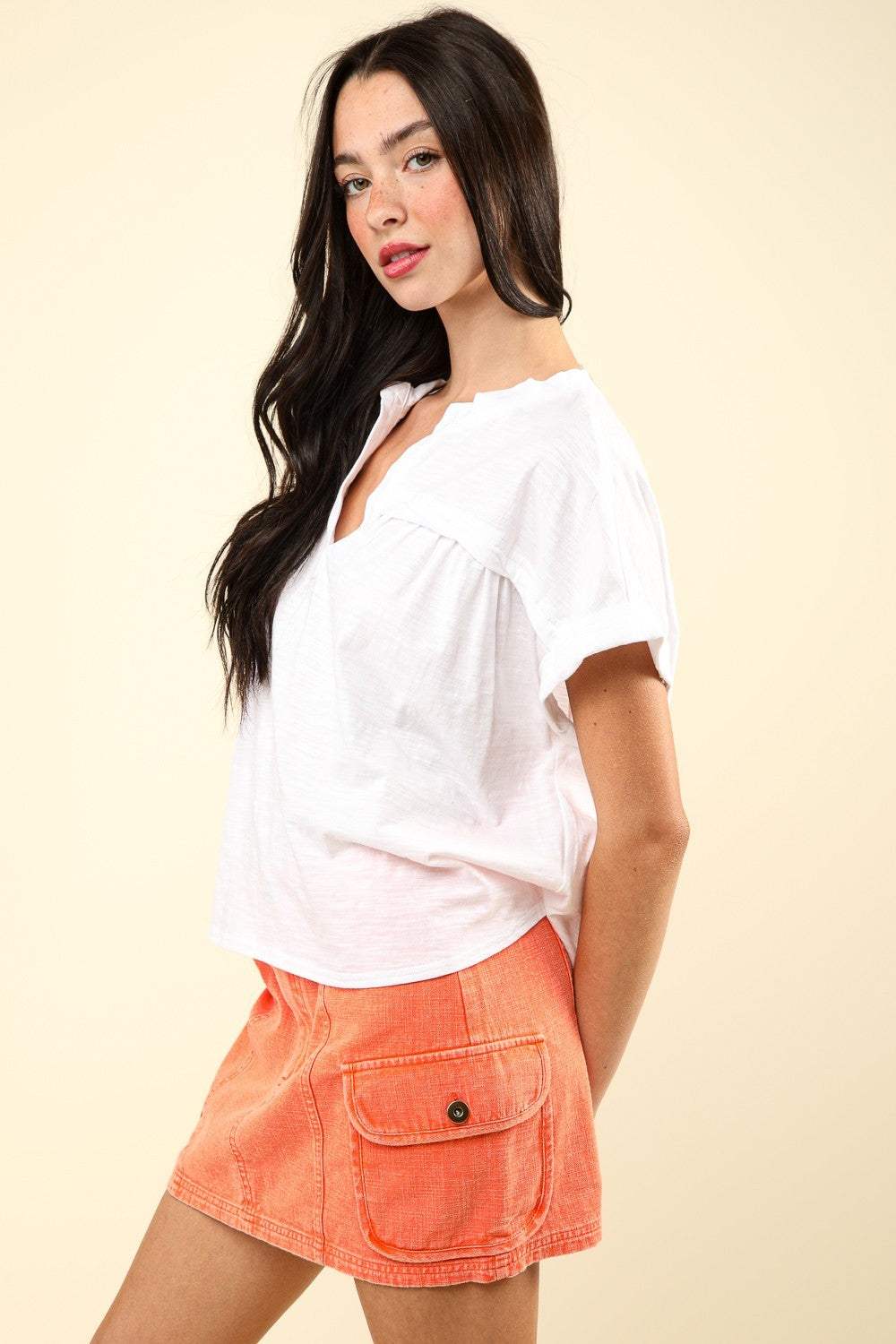VERY J Nochted Short Sleeve Washed T-Shirt - Trendsi - Flyclothing LLC