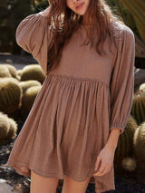 Cutout Textured Long Sleeve Mini Dress - Trendsi - Flyclothing LLC